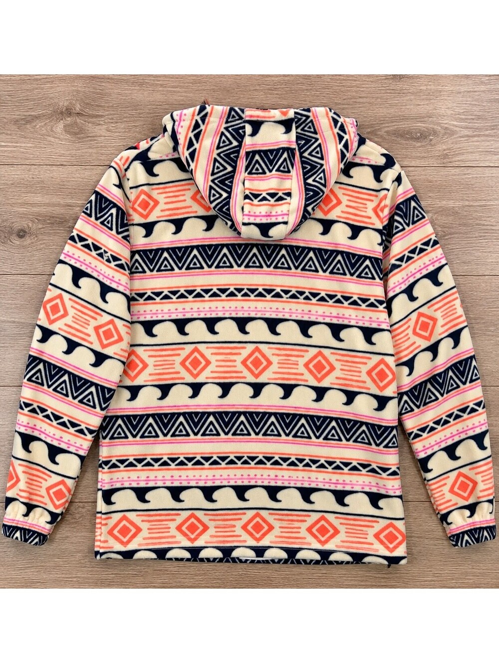 O’Neill Women’s XXL Fleece Hoodie Geometric Wave Aztec Print Cream Orange Pink